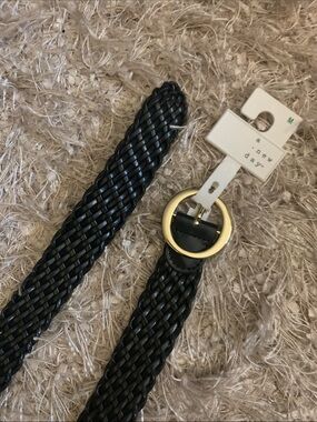 a new day Black Braided Belt with Gold Ring Buckle size M